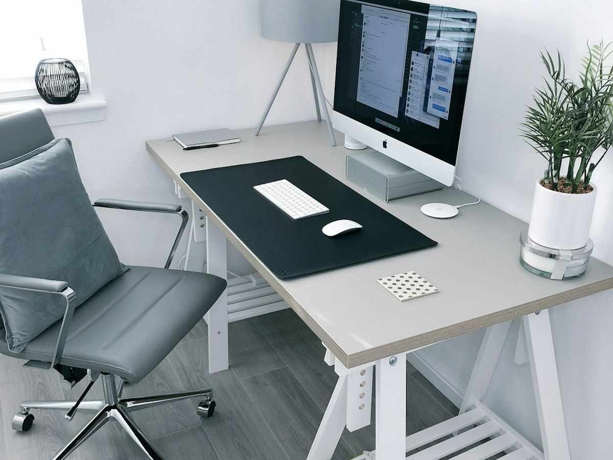 A calm, bright home office desk